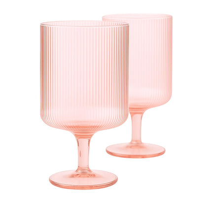 A Pair Of Blush Pink Ripple Stemmed Wine Glasses