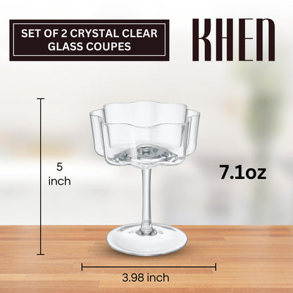 Flower Wave Cocktail Coupe and Glass Set Of 2