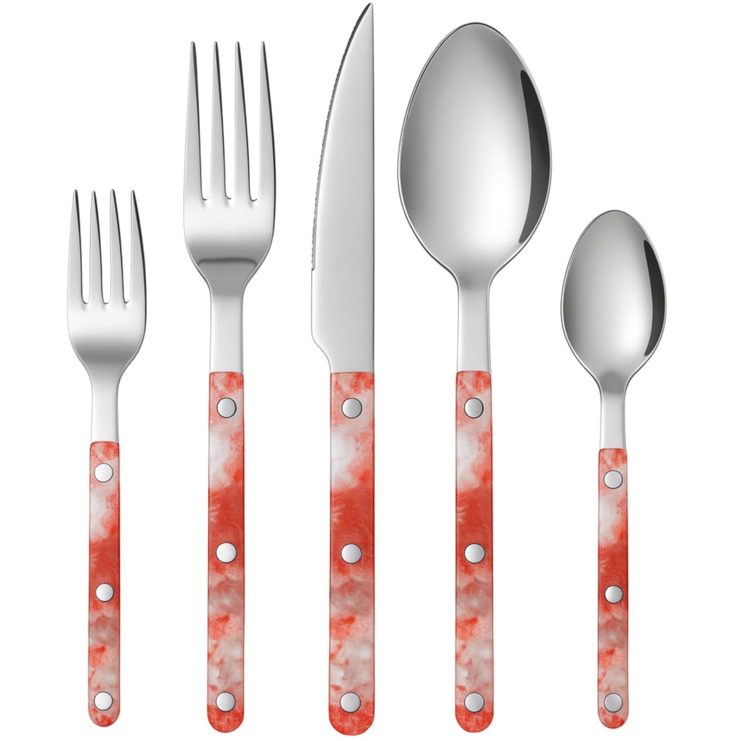 20 Piece Stainless Steel Cutlery Set Red Pattern