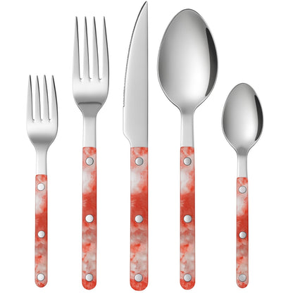 20 Piece Stainless Steel Cutlery Set Red Pattern