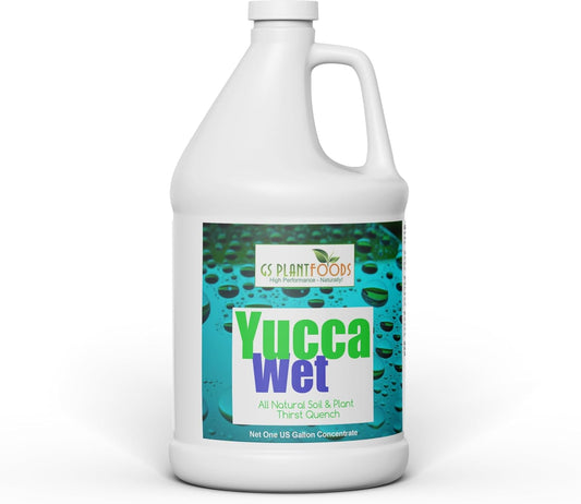 Yucca Wet soil wetting agent by GS Plant Foods, white plastic gallon jug on Tampa Home & Garden Store