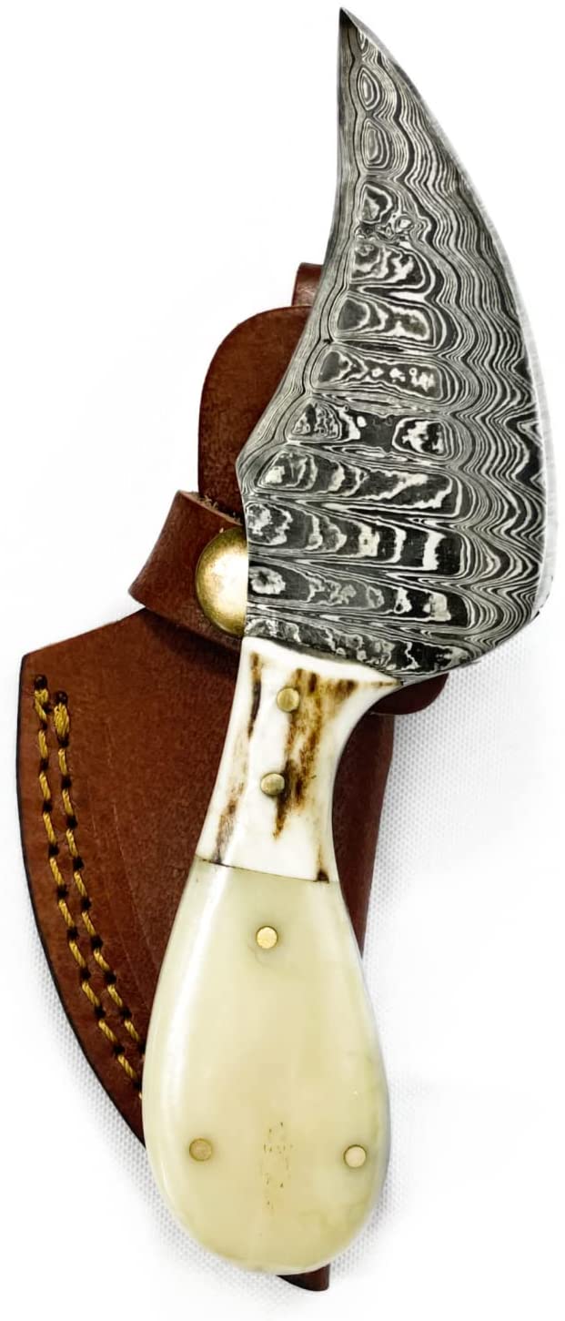 TD-043 Titan International K damascus bowie knife with ivory horn handle leather sheath on Tampa Home & Garden Store