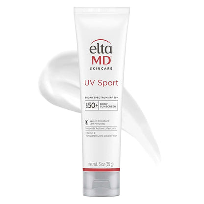 EltaMD UV Sport sunscreen tube white with red logo SPF 50+, water resistant 3 oz Nava Beauty on Tampa Home & Garden Store
