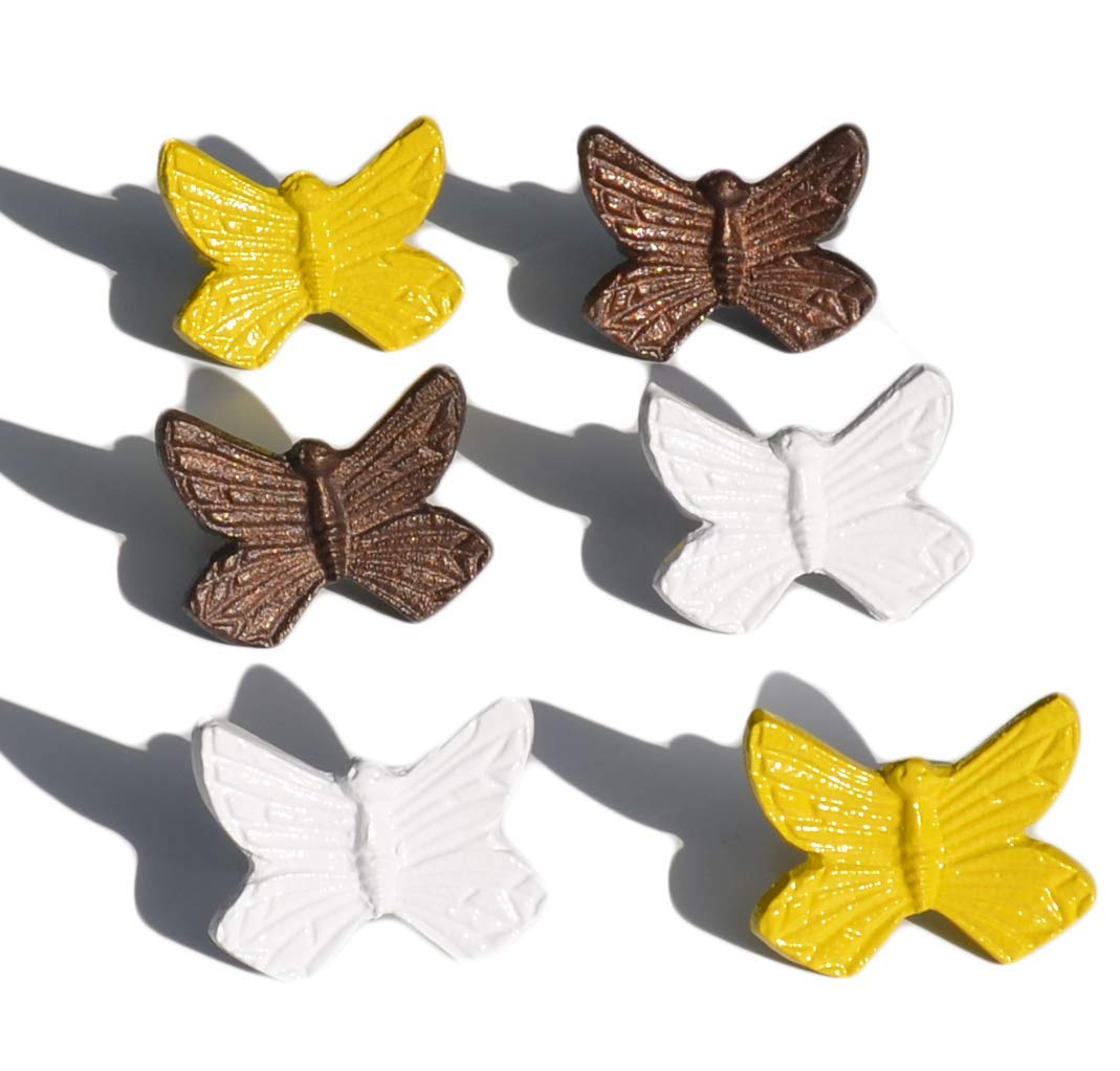 Vibhsa butterfly napkin rings set of 6 in mixed yellow brown white, handcrafted aluminum on Tampa Home & Garden Store