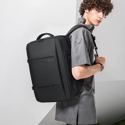 Expandable Travel Backpack 26–45L laptop backpack, black Moktan Sabai with front zip pocket on Tampa Home & Garden Store