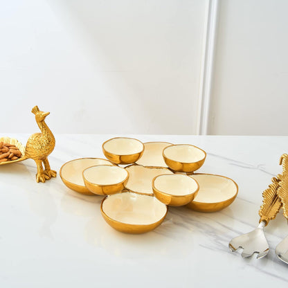 Gold Enamel Serving Bowls in Cluster of 9