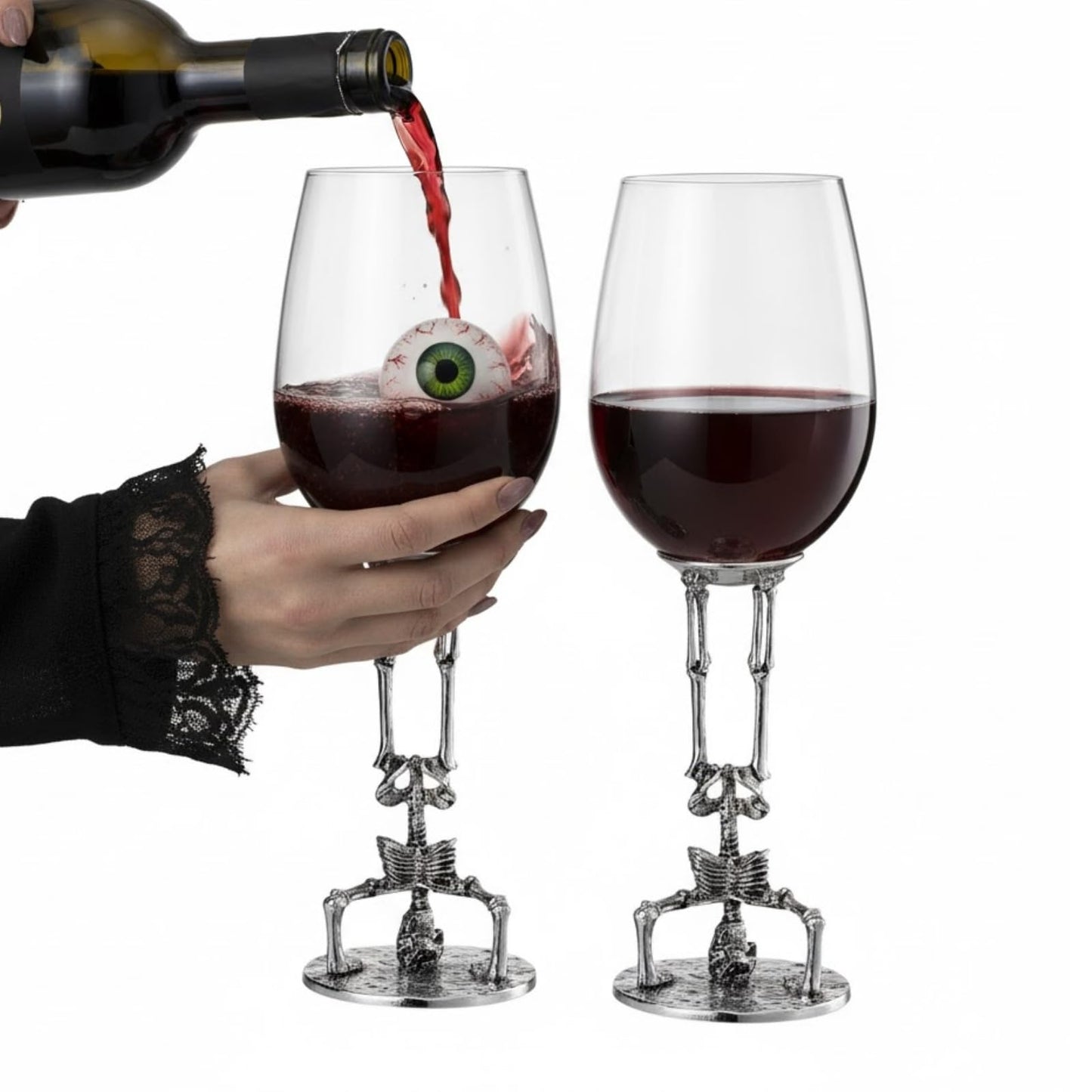 Spooky Skeleton Wine Glasses Set of Two and Decor