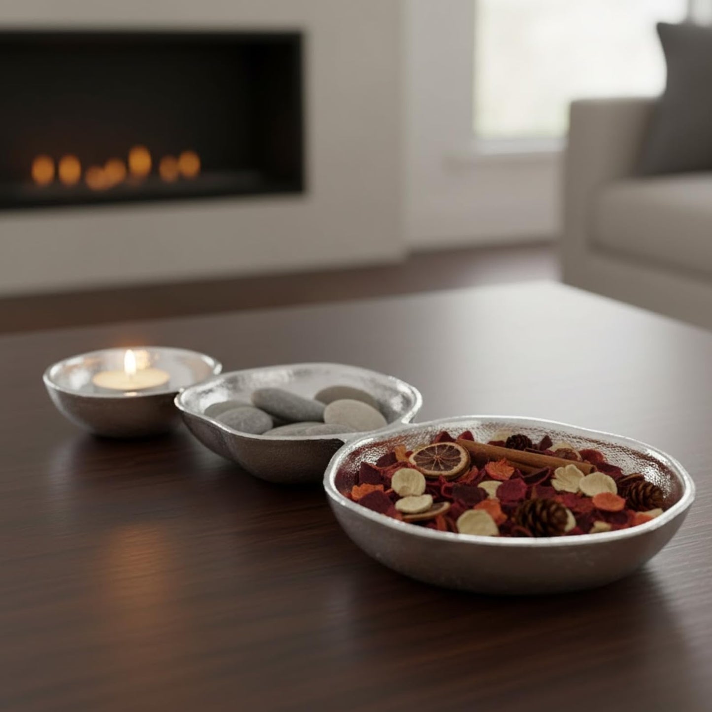 Cluster of Bright Silver Decorative Snack Bowls