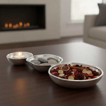 Cluster of Bright Silver Decorative Snack Bowls