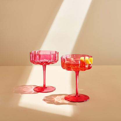 Vintage Pink Glass Coupe and Martini Set of Two