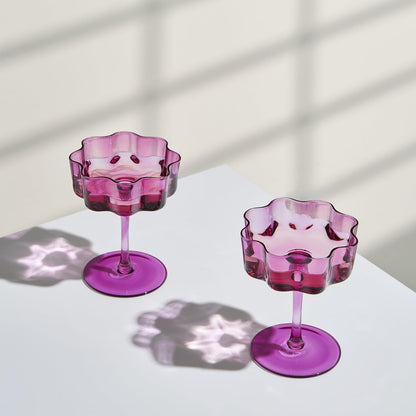 Flower Wave Amethyst Cocktail Glasses Set of Two