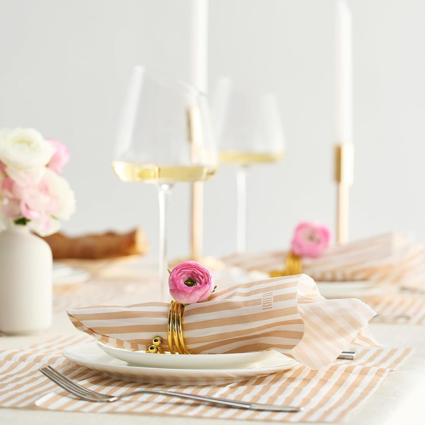 Beige and White Striped Disposable Napkins Set