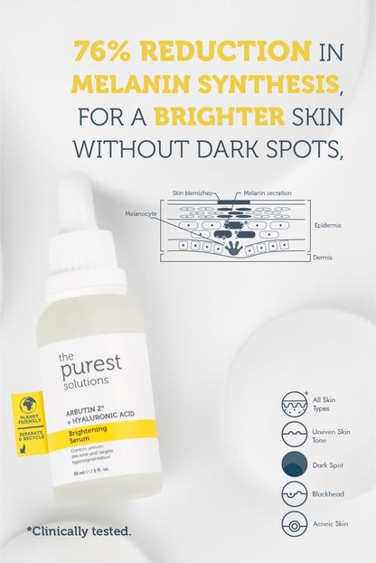 Face serum The Purest Solutions Arbutin 2% + Hyaluronic Acid bottle with yellow label on Tampa Home & Garden Store
