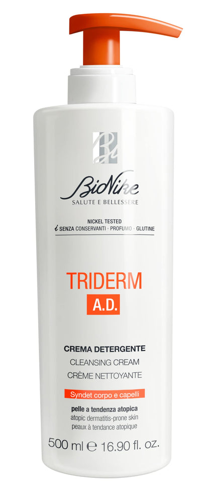 BioNike Triderm A.D. cleansing cream bottle with orange pump, white container, 500 ml on Tampa Home & Garden Store