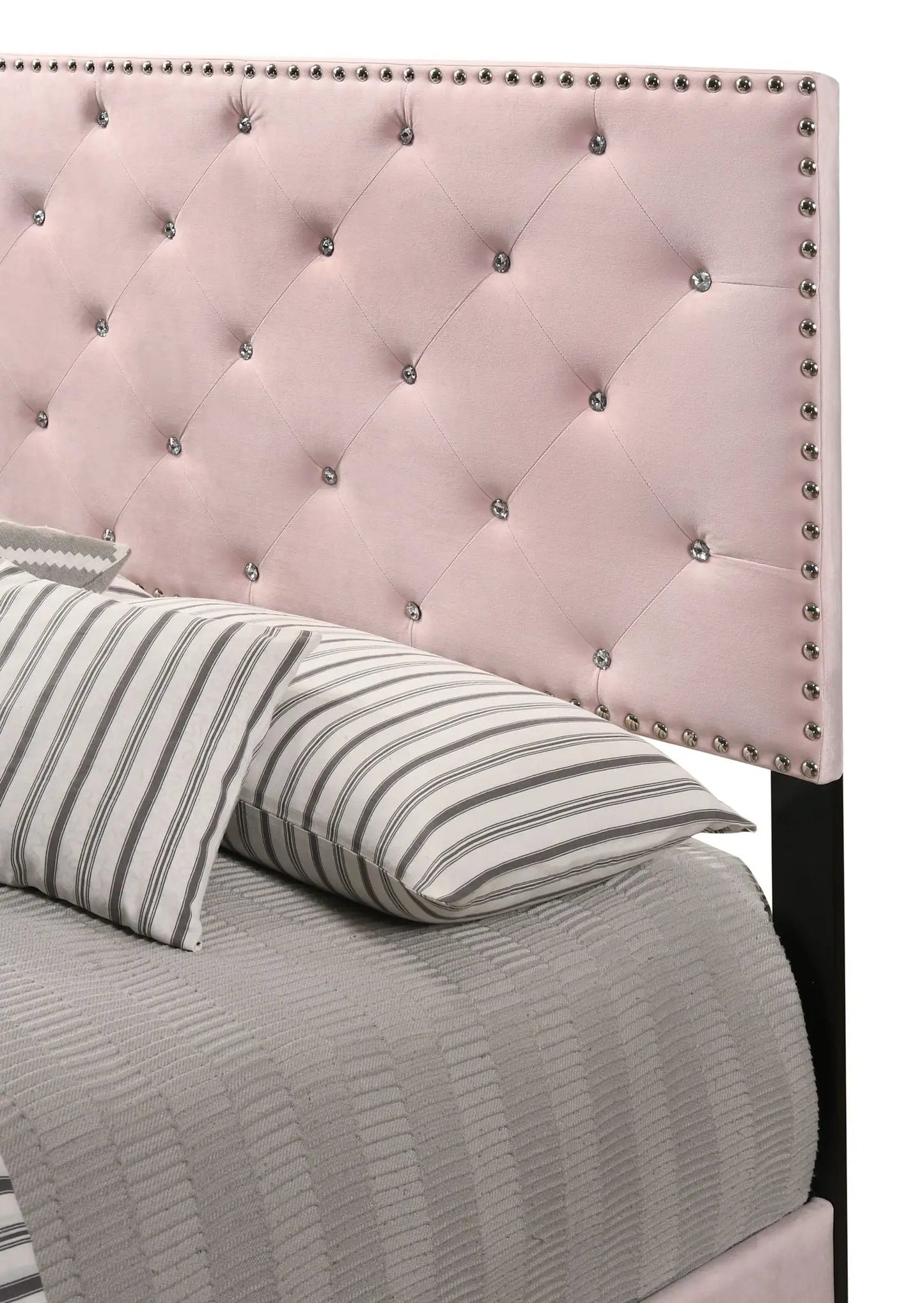 Luxurious Upholstered Bed blush pink with tufted crystal buttons by Unique Piece Furniture on Tampa Home & Garden Store