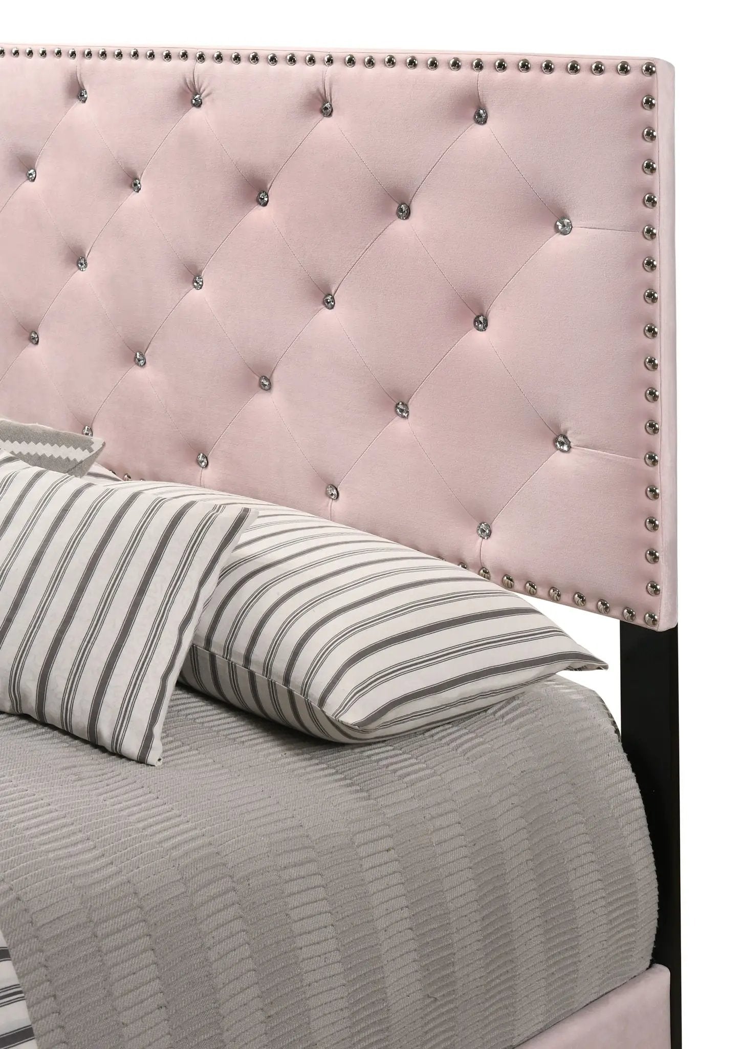 Luxurious Upholstered Bed blush pink with tufted crystal buttons by Unique Piece Furniture on Tampa Home & Garden Store