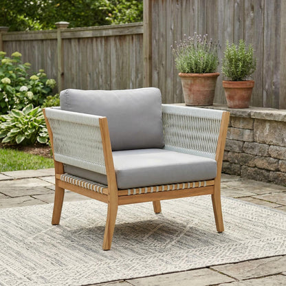 Acacia Wood Patio Chair and Woven Rope Accents