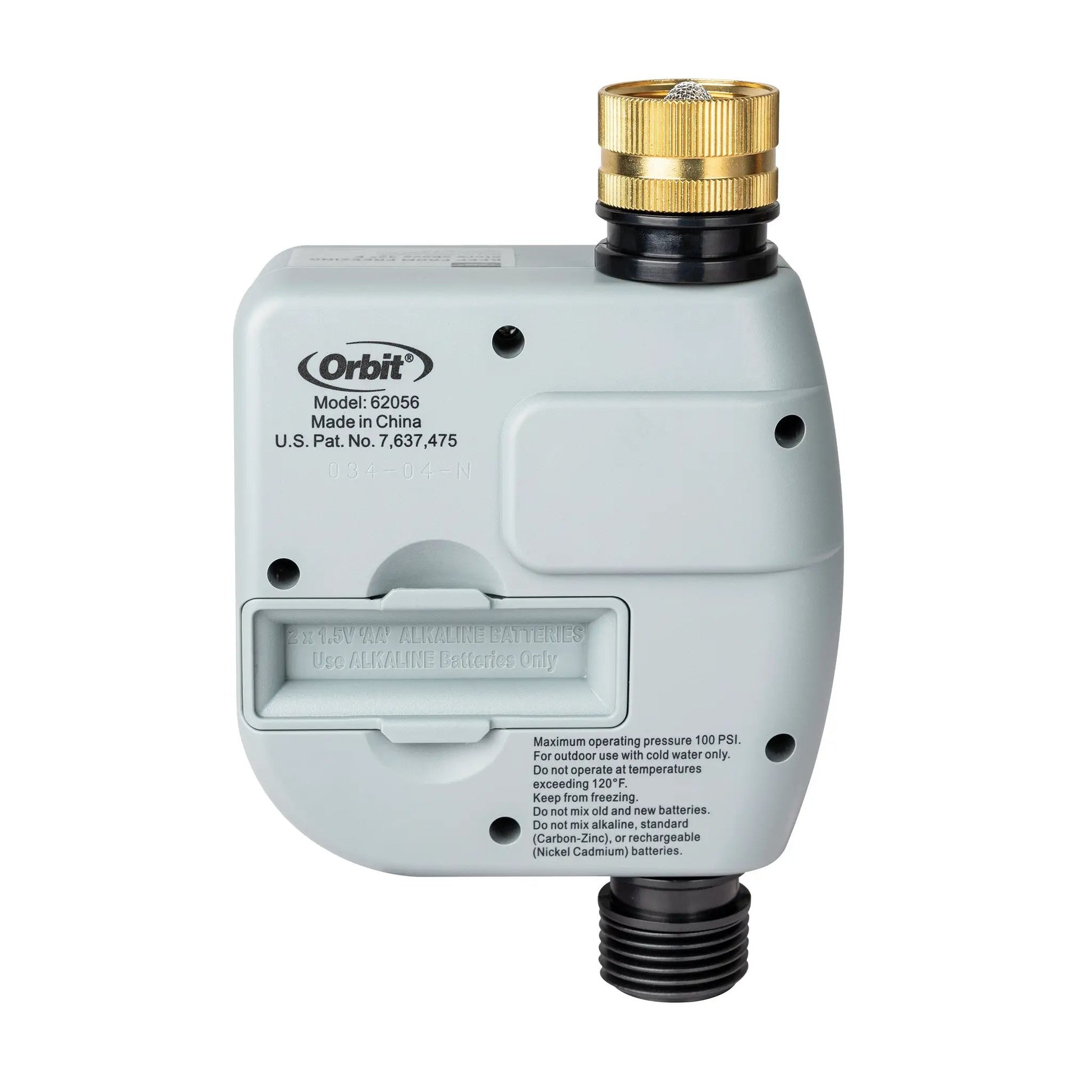 Hose faucet timer Orbit with brass dial outlet and gray plastic body on Tampa Home & Garden Store