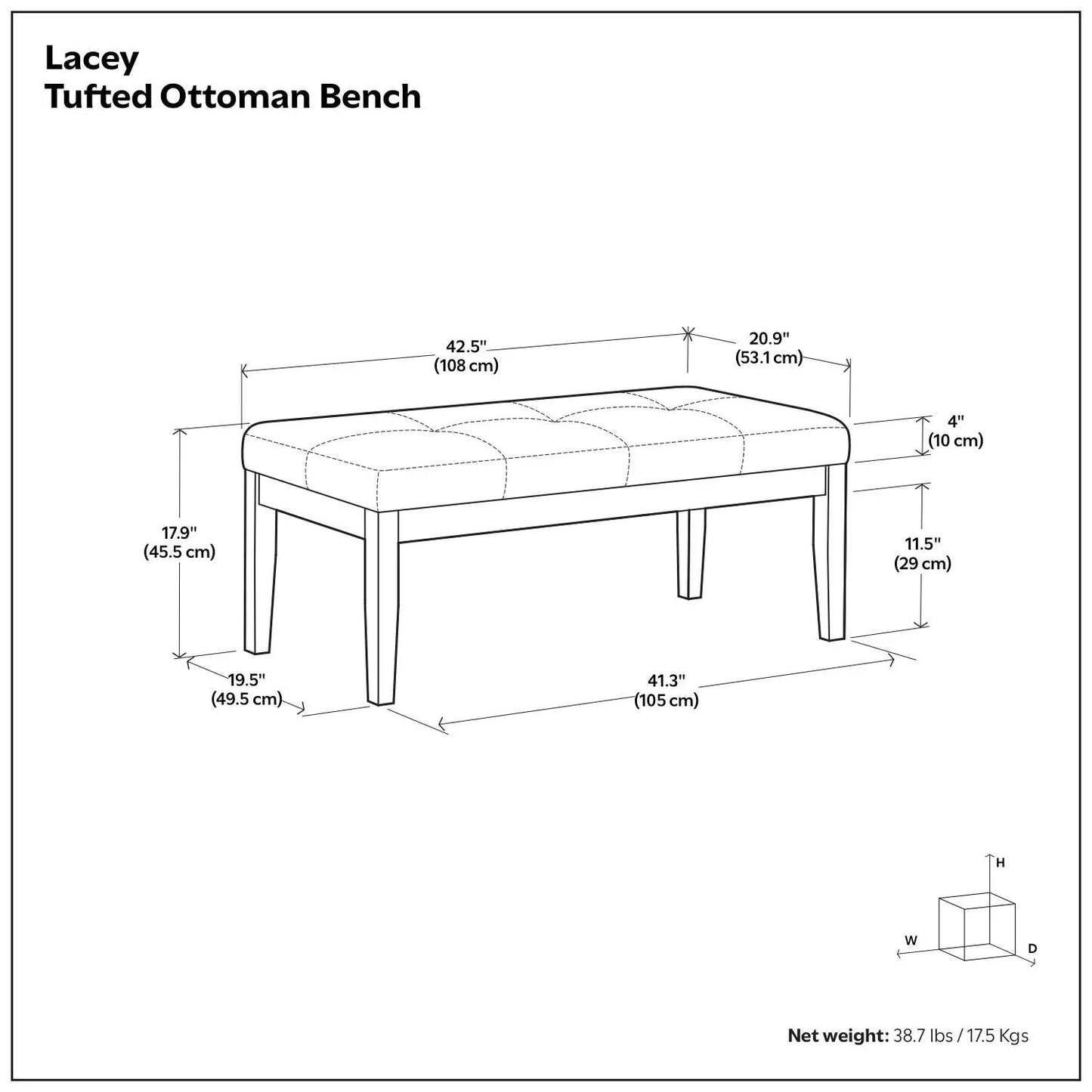 Lacey Upholstered Tufted Ottoman Bench for Living
