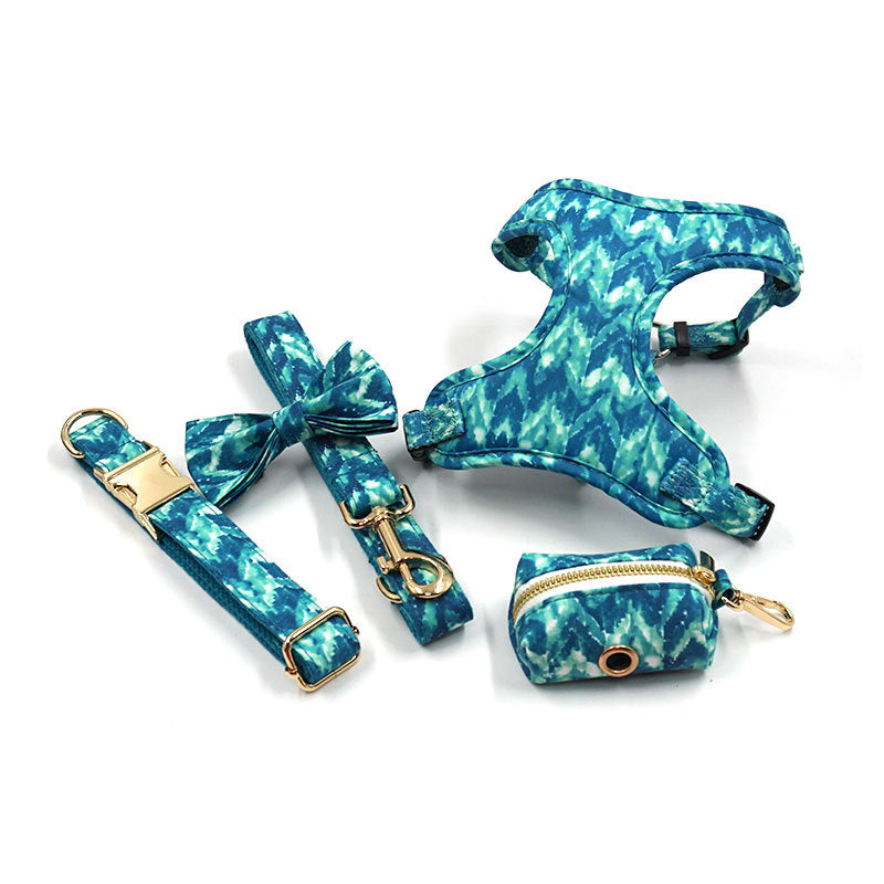 Pet Zen turquoise dog walking set with harness, leash, bow knot, and bag dispenser on Tampa Home & Garden Store