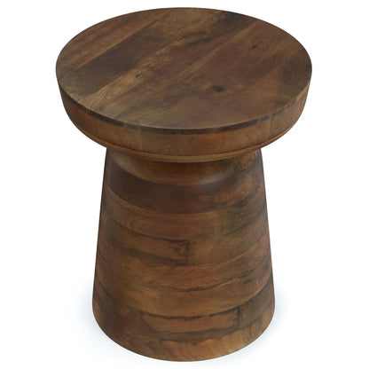 Robbie handcrafted accent table, round walnut wood top with pedestal base on Tampa Home & Garden Store