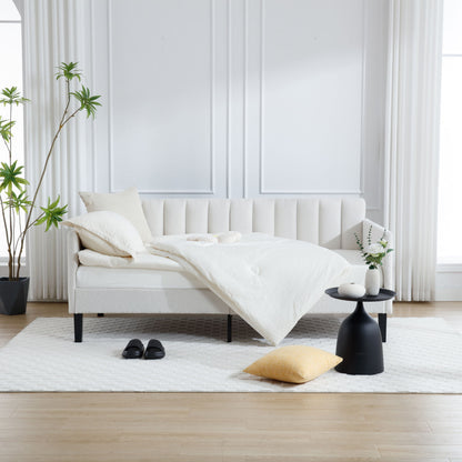 Elena Boucle Upholstered Daybed with ribbed tufted backrest in cream fabric by HouseOfZazla on Tampa Home & Garden Store