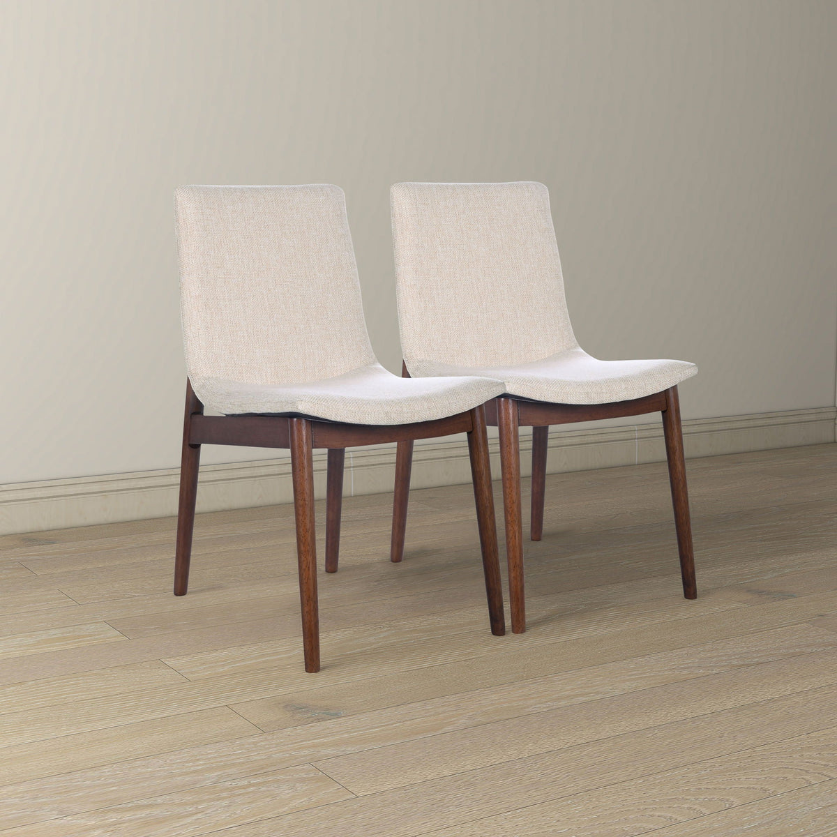 Beige dining chairs set of 2 with fabric upholstery and solid wood legs on Tampa Home & Garden Store
