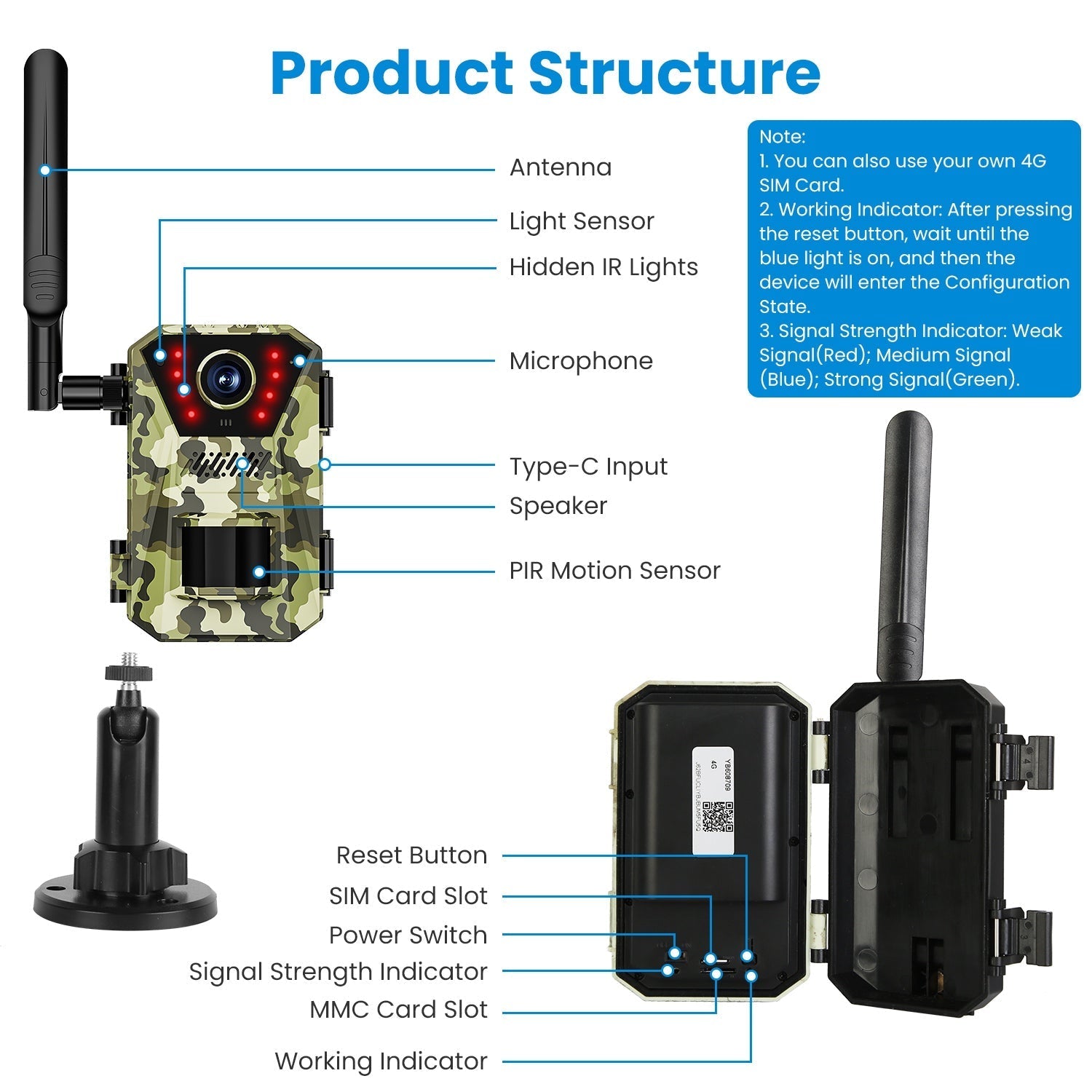 GemGear camouflage 4G 4K solar trail camera with antenna, red LEDs and 140° viewing angle on Tampa Home & Garden Store