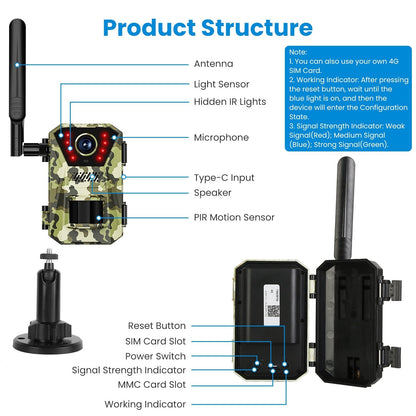 GemGear camouflage 4G 4K solar trail camera with antenna, red LEDs and 140° viewing angle on Tampa Home & Garden Store