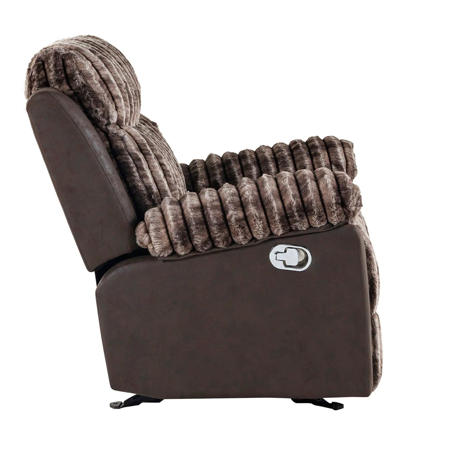Bruni Glider Recliner with manual recline brown faux leather and plush fur upholstery on Tampa Home & Garden Store