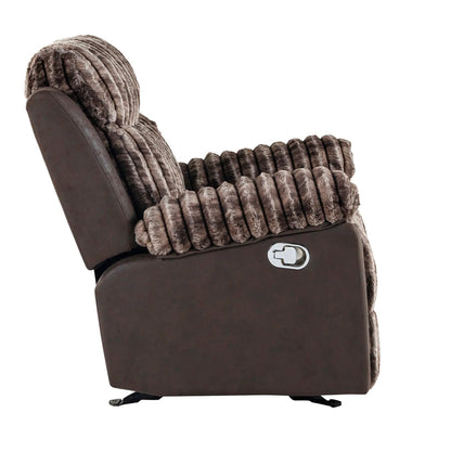 Bruni Glider Recliner with manual recline brown faux leather and plush fur upholstery on Tampa Home & Garden Store