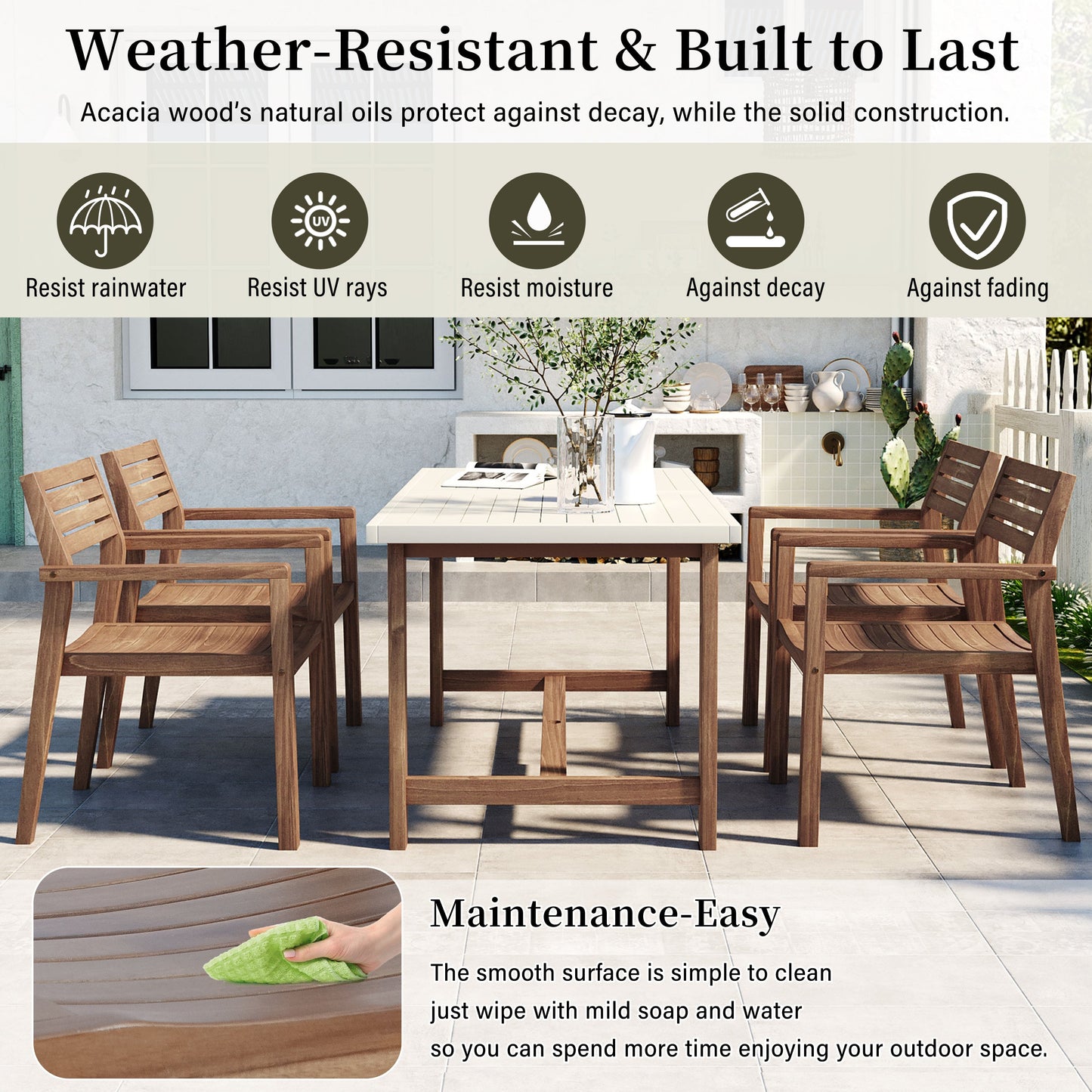 Five Piece Outdoor Acacia Wood Set and a Bench