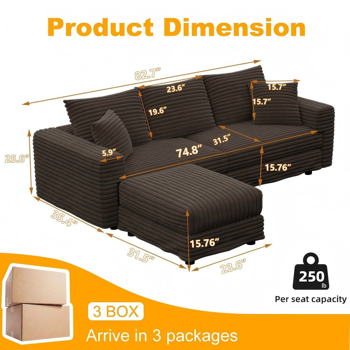 Deep Seat Sofa Bed With Ottoman and Soft Pillows