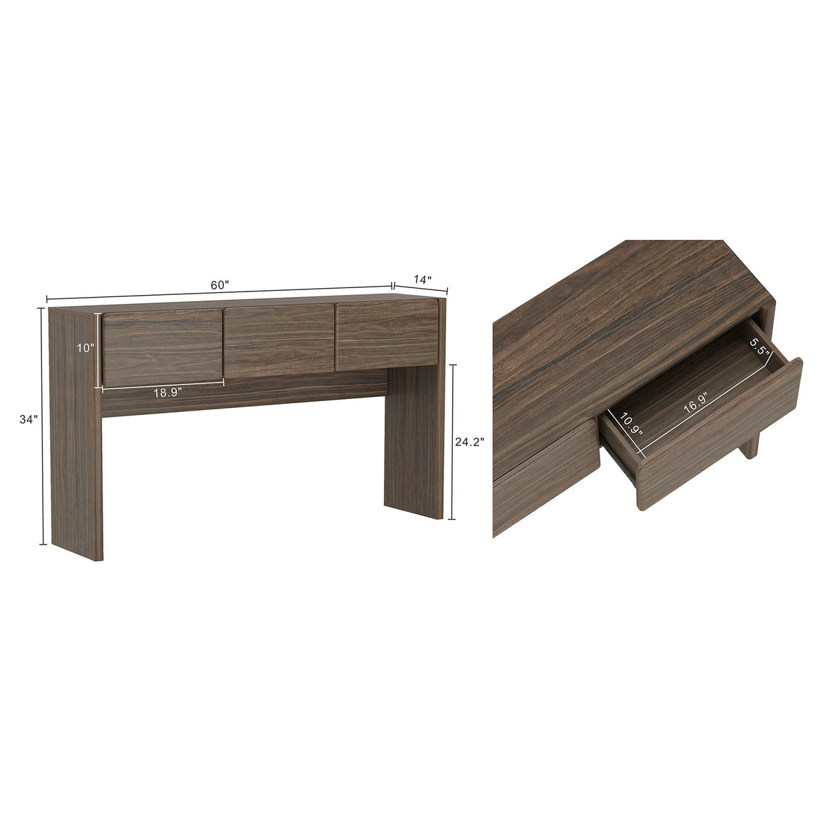 Linda Console Table with Three-Drawer Storage in dark brown wood by HouseOfZazla on Tampa Home & Garden Store
