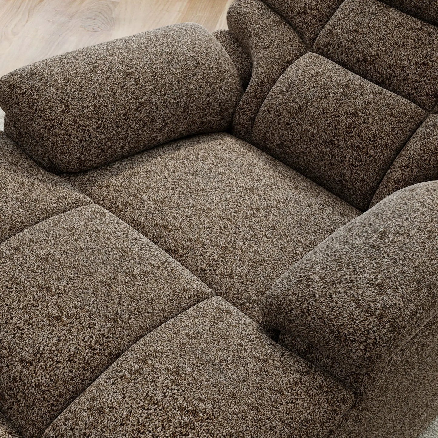Swivel Glider Recliner upholstery close-up in brown speckled fabric on Tampa Home & Garden Store