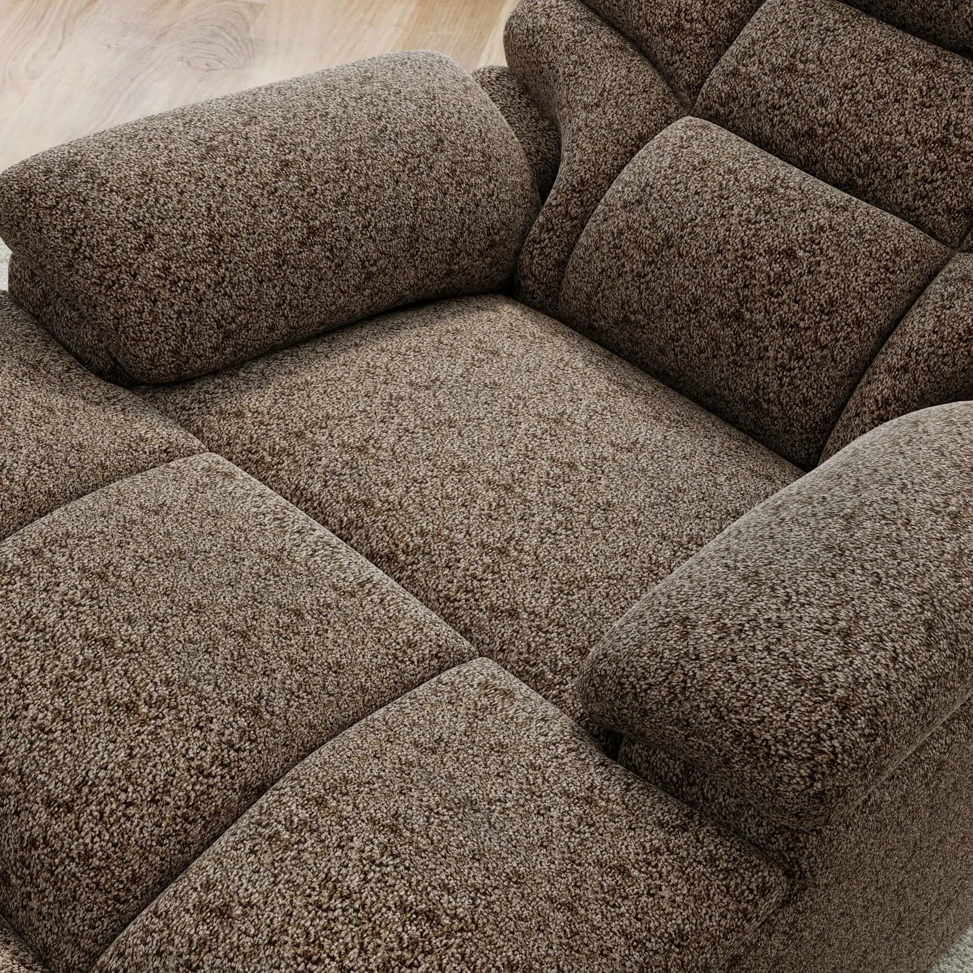 Swivel Glider Recliner upholstery close-up in brown speckled fabric on Tampa Home & Garden Store