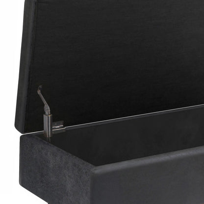 Owen Upholstered Rectangular Storage Ottoman in black fabric with metal hinge hardware on Tampa Home & Garden Store