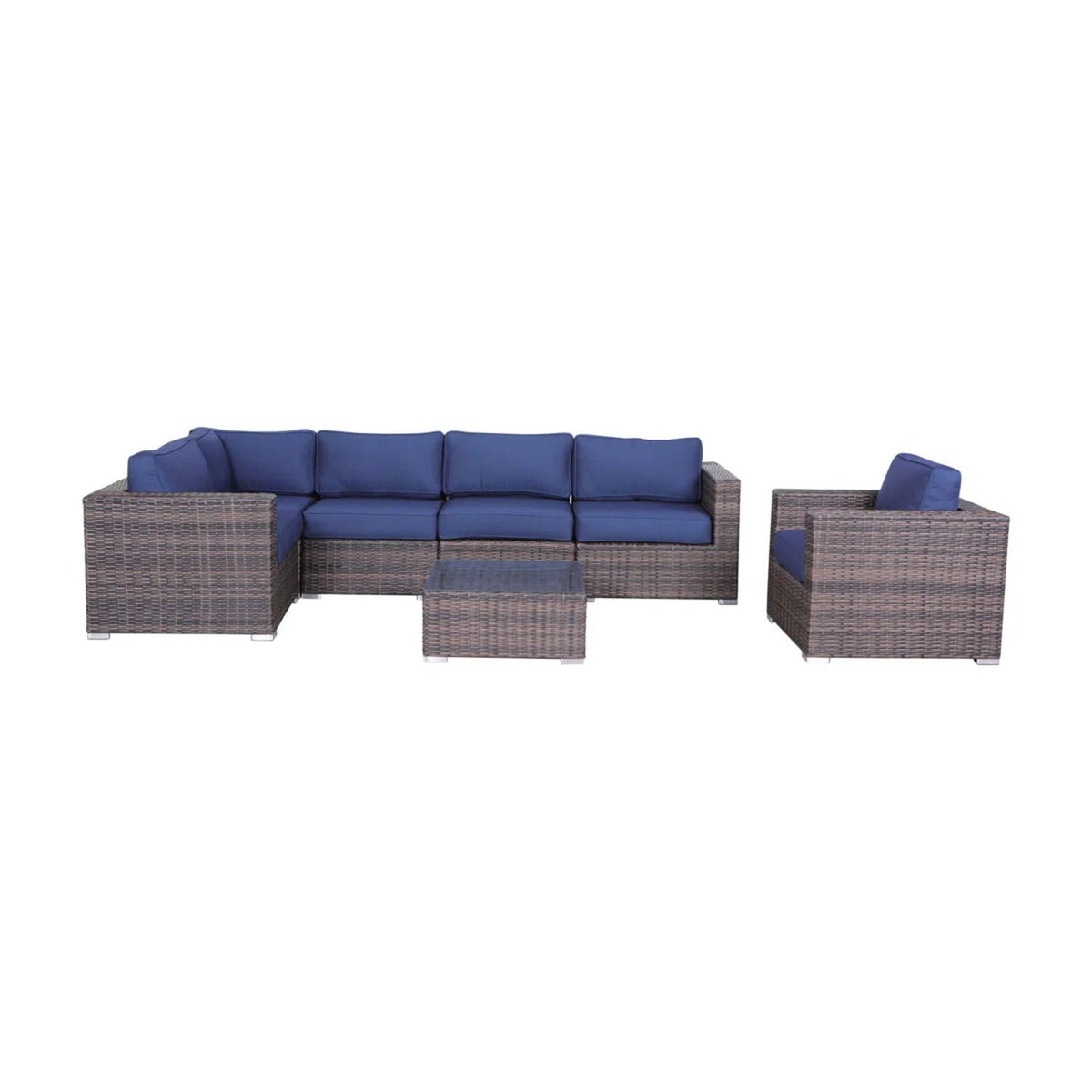 3-piece wicker outdoor seating group with blue cushions and coffee table by HouseOfZazla on Tampa Home & Garden Store