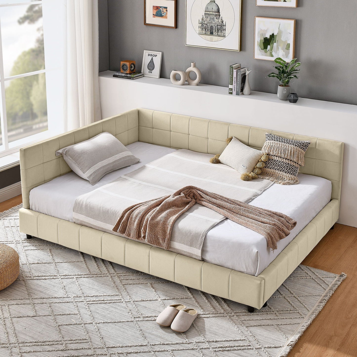Mid-Century Upholstered Bed Frame and Backrest