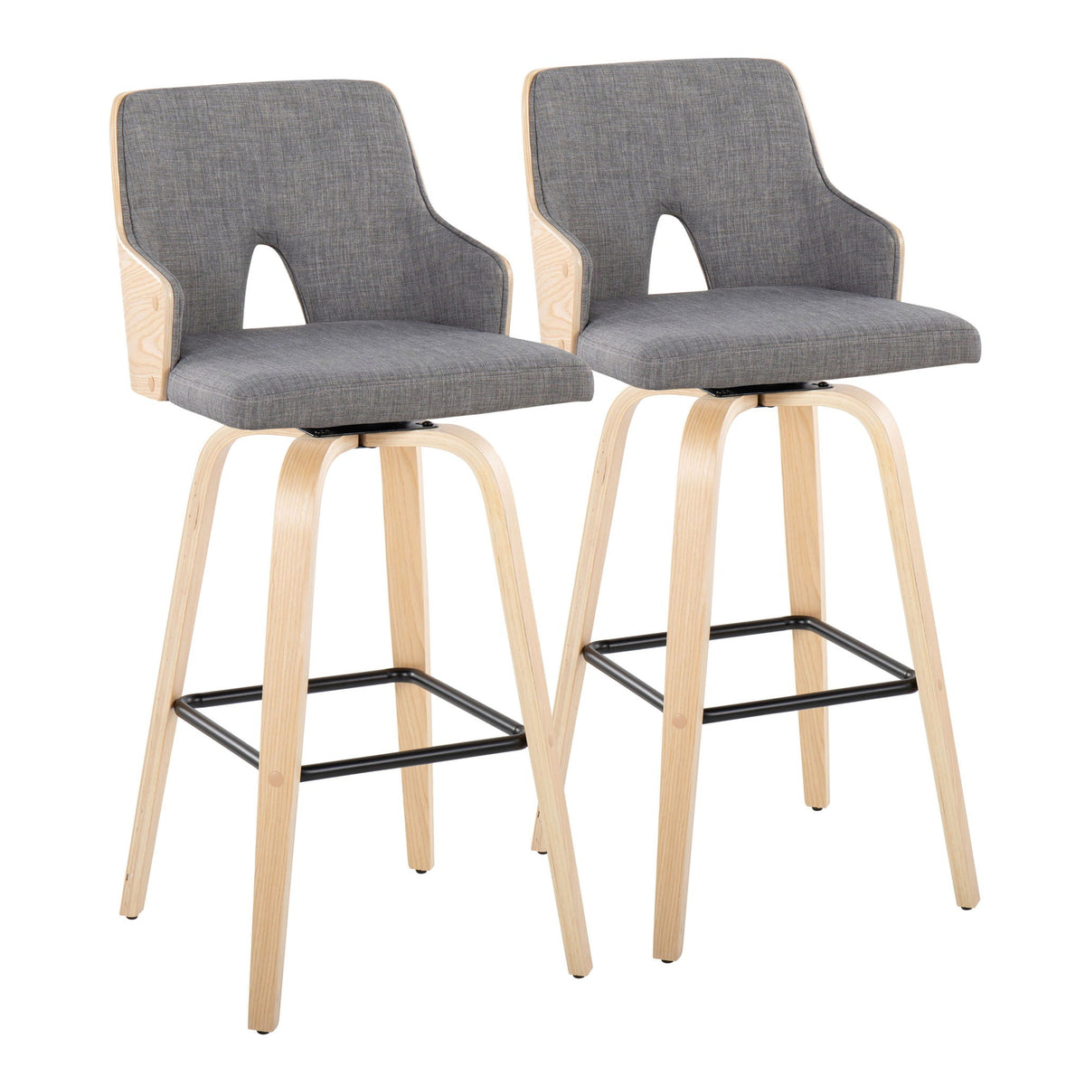Stella Contemporary Fixed Height Barstool Set in dark gray fabric with wood legs, 2 stools on Tampa Home & Garden Store