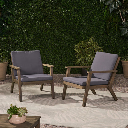 Outdoor Club Chair With Cushion by HouseOfZazla, wood frame, charcoal cushions, 2 chairs on Tampa Home & Garden Store