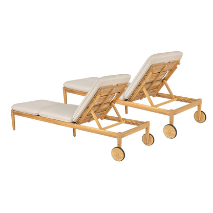 Riviera Outdoor Chaise Lounge set of 2 with acacia wood frame and beige cushions by HouseOfZazla on Tampa Home & Garden Store