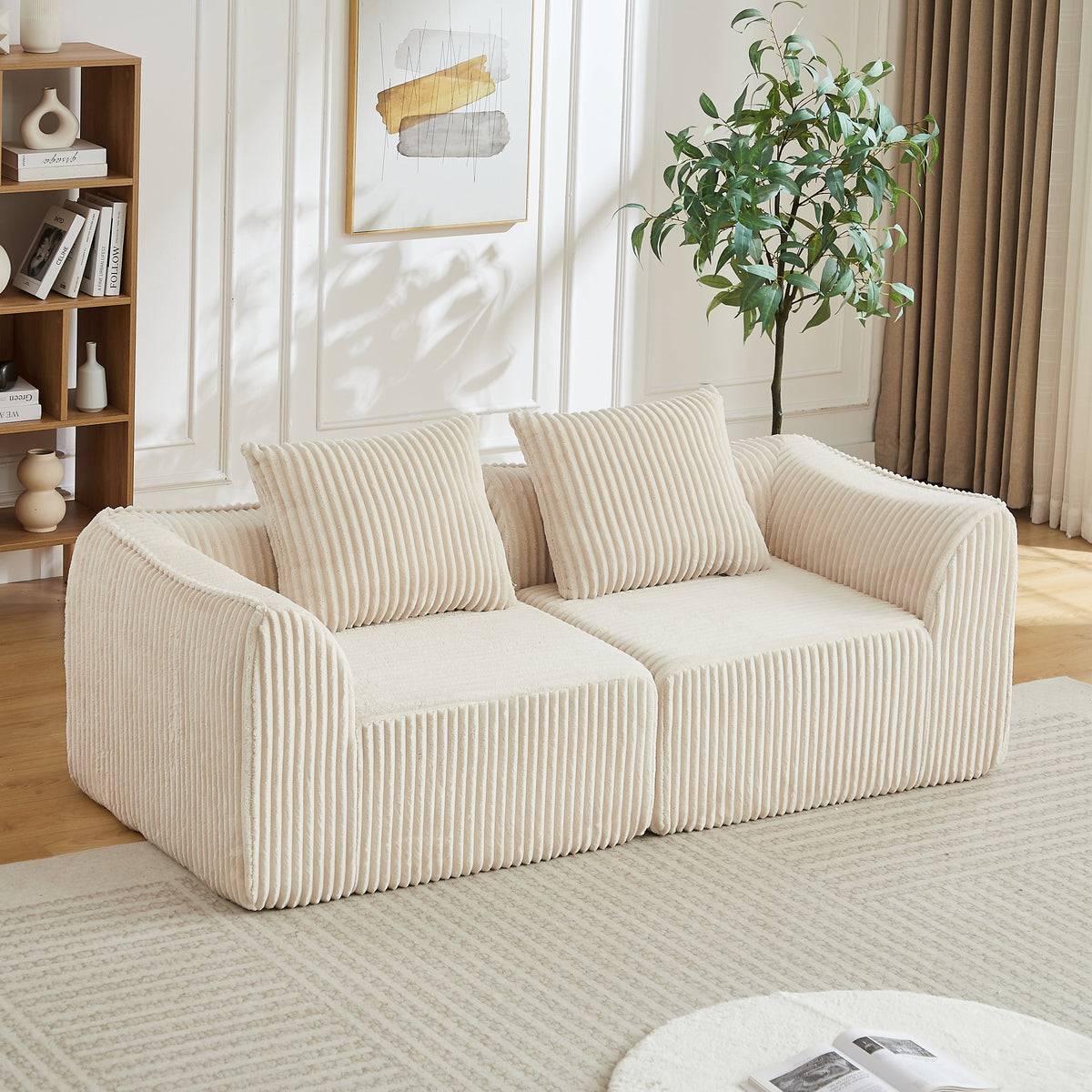 Minimalist Corduroy Sofa and a Curved Back