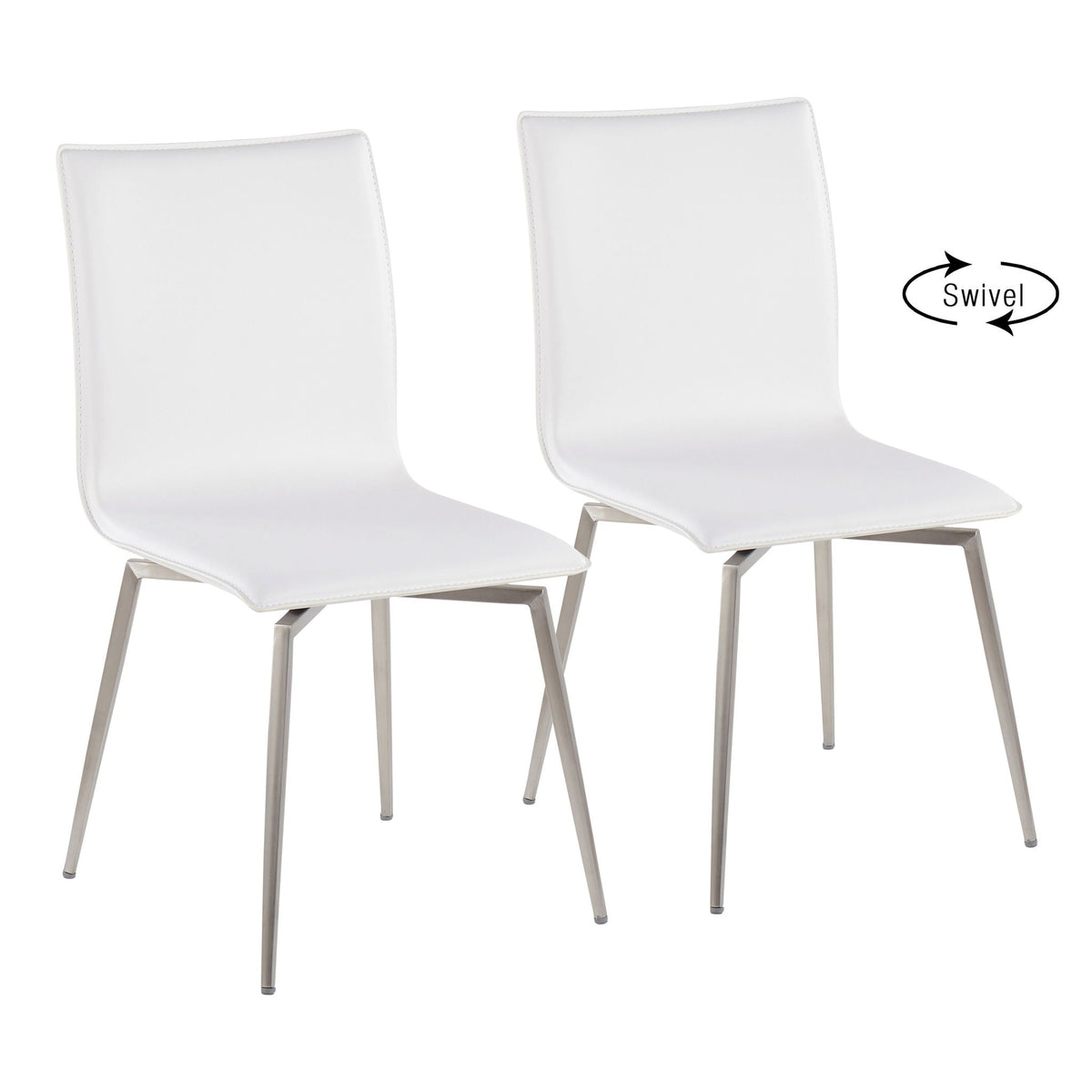 Set of 2 white upholstered chairs with swivel metal bases on Tampa Home & Garden Store