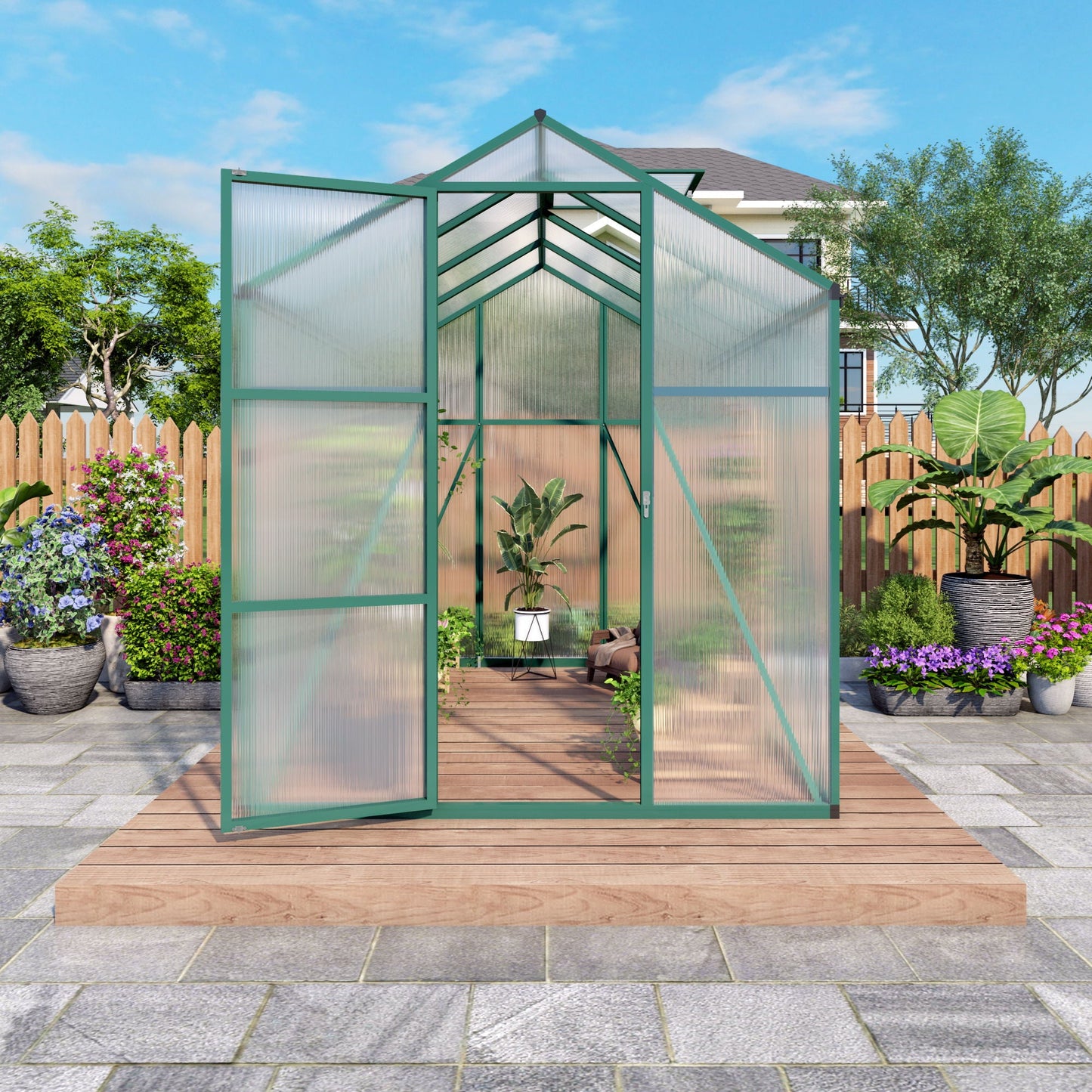 Strong Polycarbonate Walk In Greenhouse and Porch