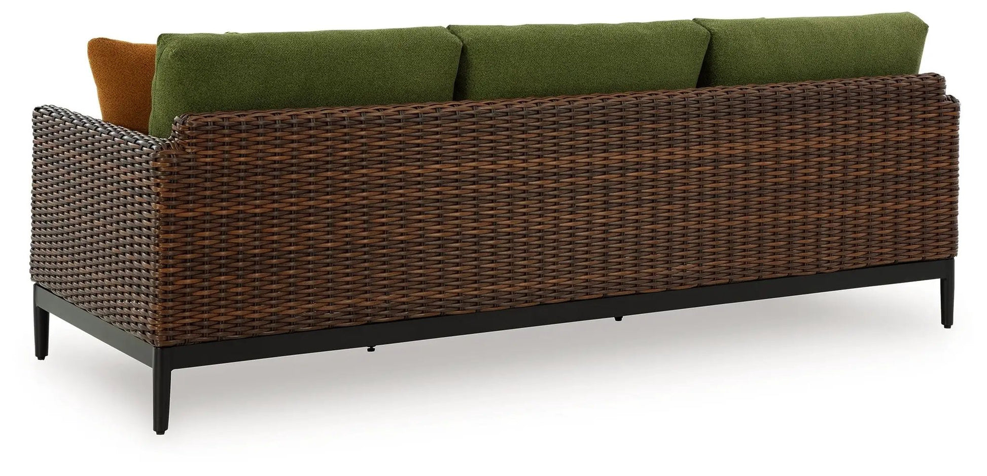 Horizon Hall sofa with cushion brown wicker frame and green cushions Unique Piece Furniture on Tampa Home & Garden Store