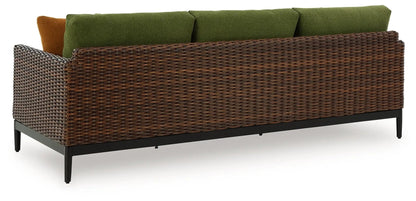 Horizon Hall sofa with cushion brown wicker frame and green cushions Unique Piece Furniture on Tampa Home & Garden Store