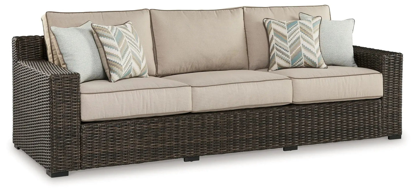 Coastline Bay sofa brown wicker with beige cushions by Unique Piece Furniture on Tampa Home & Garden Store