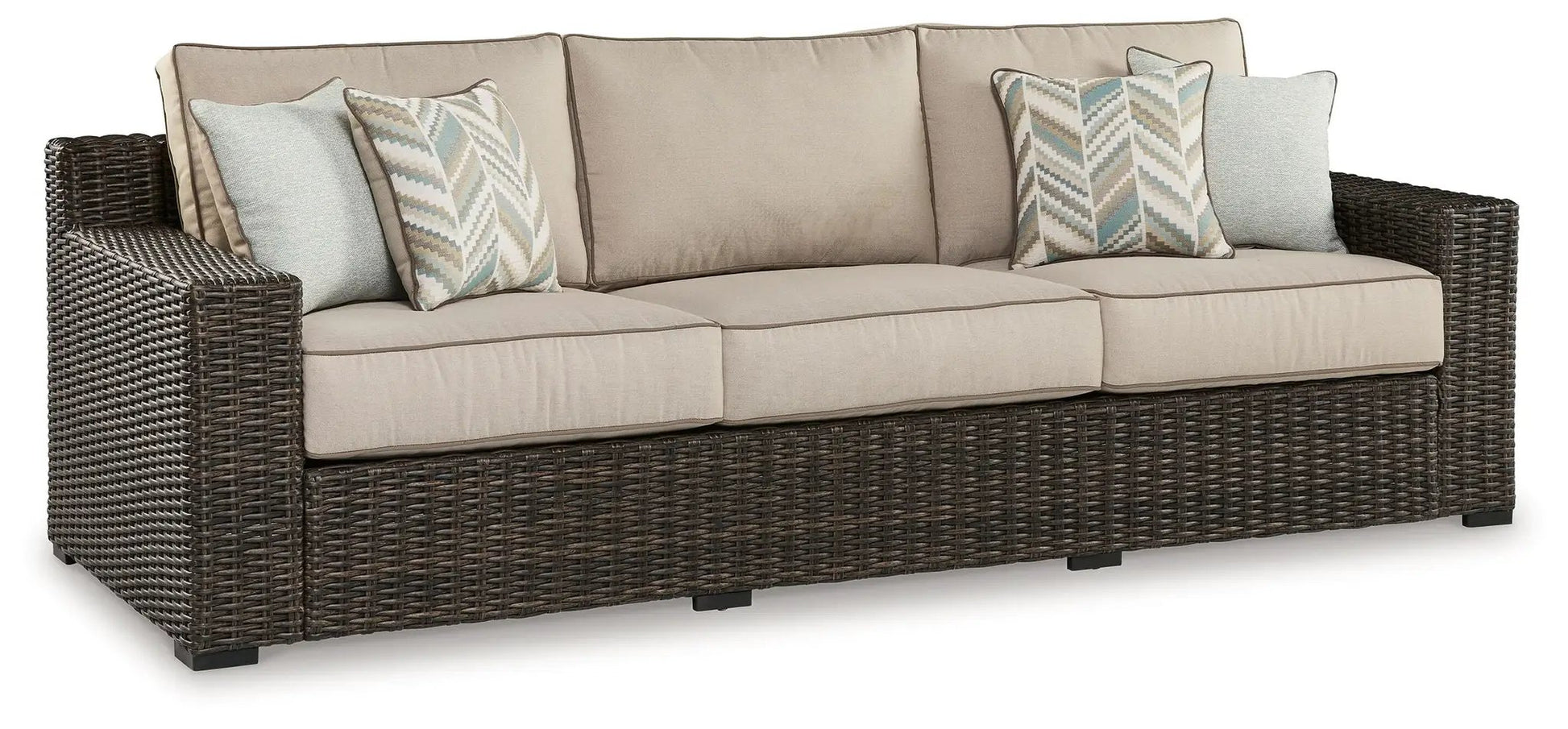 Coastline Bay sofa brown wicker with beige cushions by Unique Piece Furniture on Tampa Home & Garden Store