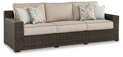 Coastline Bay sofa brown wicker with beige cushions by Unique Piece Furniture on Tampa Home & Garden Store